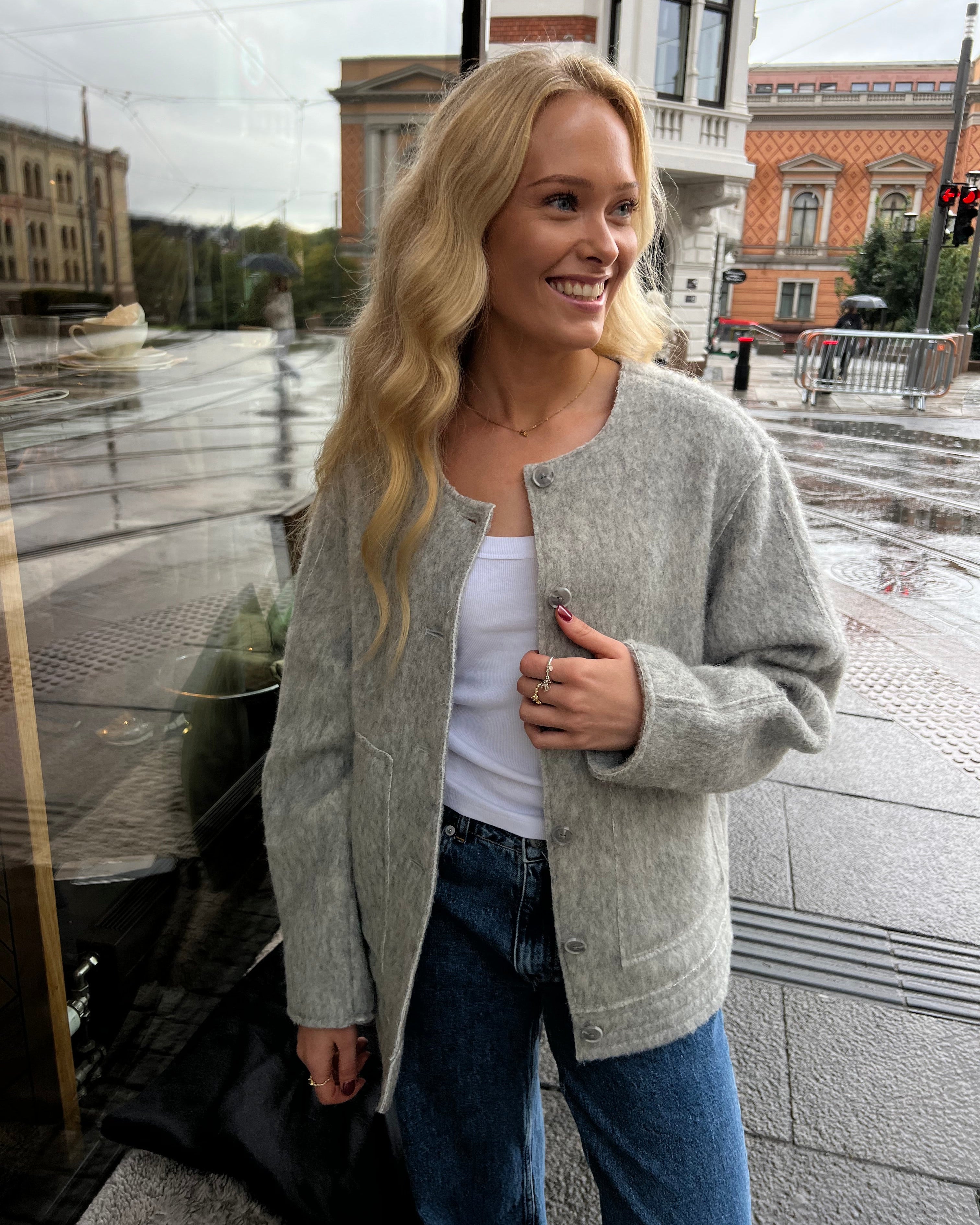 OBJKUNA Jacket - Light Grey Melange